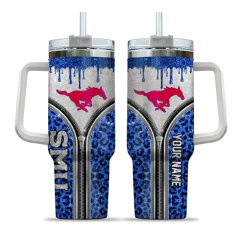 custom smu mustangs leopard zipper blue curved tumbler best selling.webp