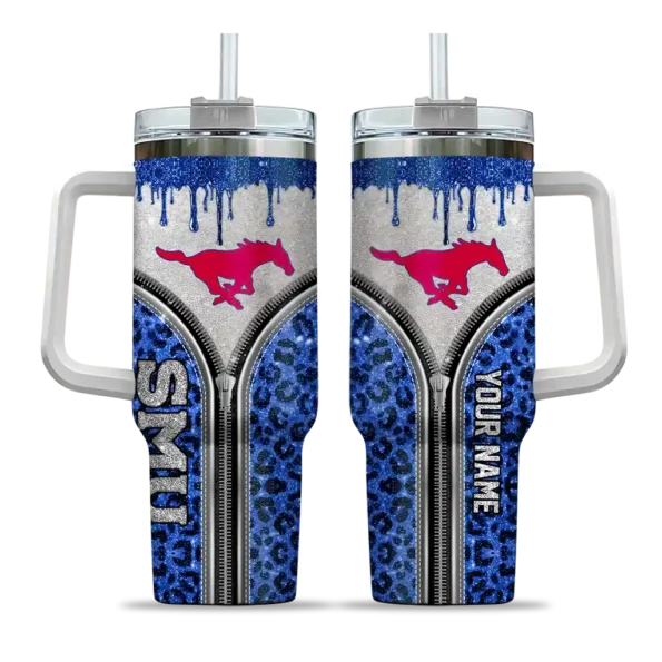 custom smu mustangs leopard zipper blue curved tumbler best selling.webp