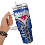 custom smu mustangs leopard zipper blue curved tumbler best selling.webp