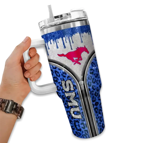 custom smu mustangs leopard zipper blue curved tumbler fashion forward.webp