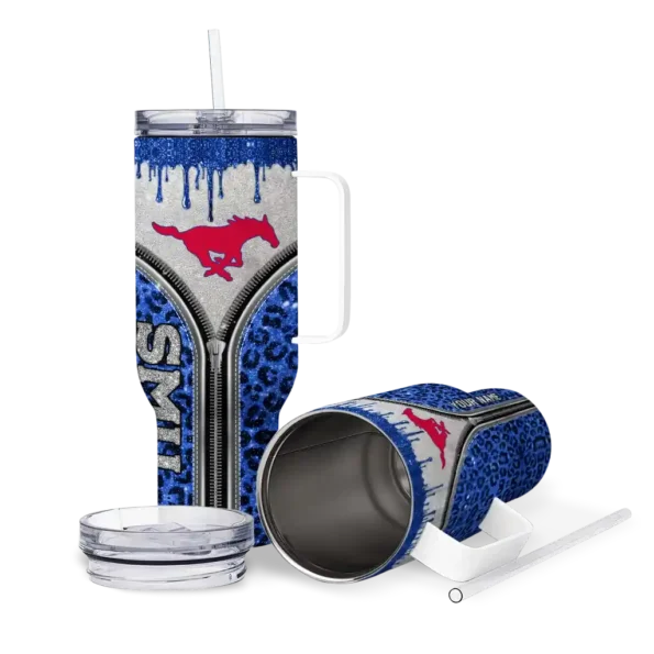 custom smu mustangs leopard zipper blue curved tumbler high quality.webp