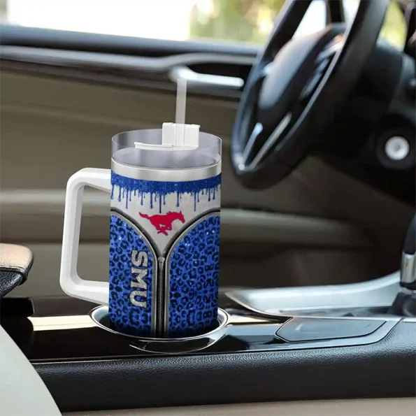 custom smu mustangs leopard zipper blue curved tumbler trendy.webp