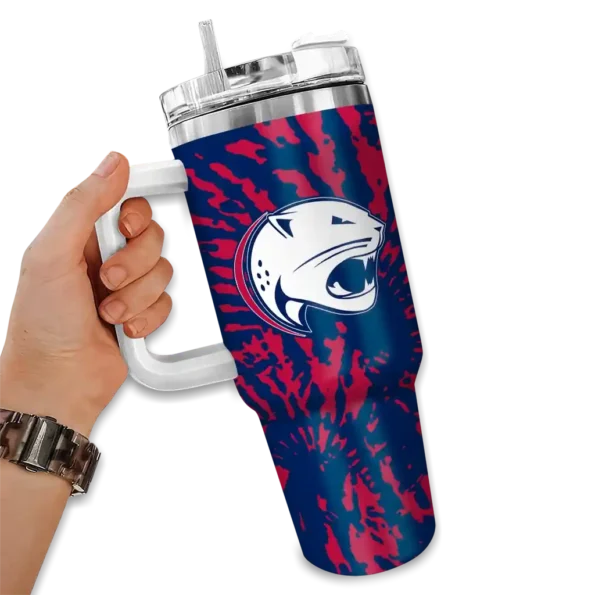 custom south alabama jaguars burst swirl blue curved tumbler fashion forward.webp