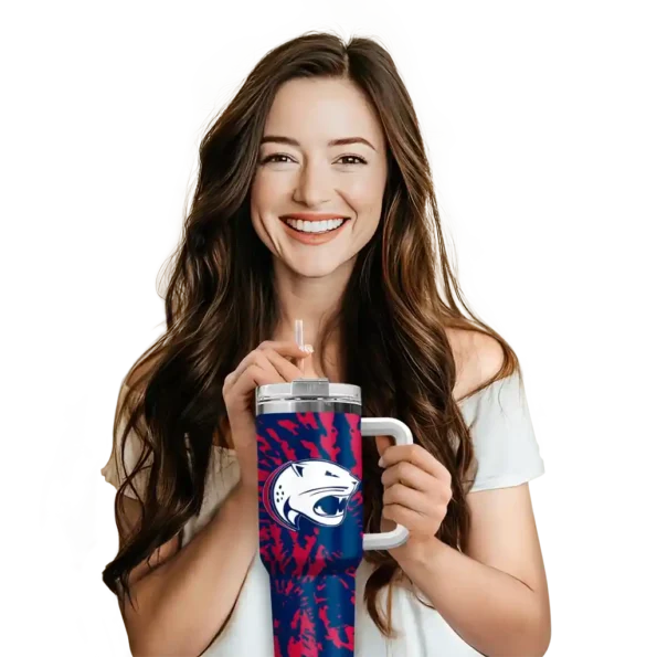 custom south alabama jaguars burst swirl blue curved tumbler premium grade.webp