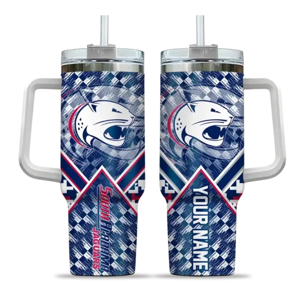 custom south alabama jaguars chevron angle blue curved tumbler best selling.webp