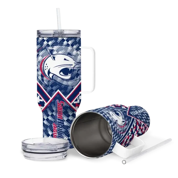 custom south alabama jaguars chevron angle blue curved tumbler high quality.webp