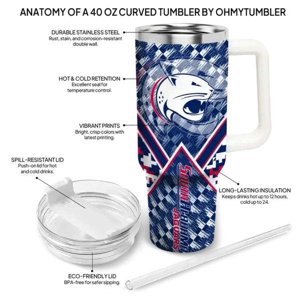 custom south alabama jaguars chevron angle blue curved tumbler new arrival.webp