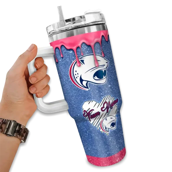 custom south alabama jaguars heart helmet motif blue curved tumbler fashion forward.webp