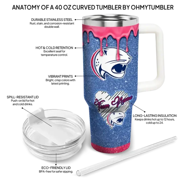 custom south alabama jaguars heart helmet motif blue curved tumbler new arrival.webp
