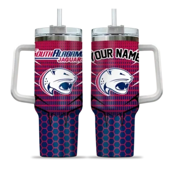 custom south alabama jaguars hex texture blue curved tumbler best selling.webp
