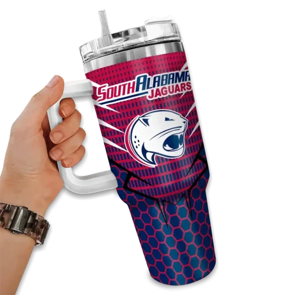 custom south alabama jaguars hex texture blue curved tumbler fashion forward.webp