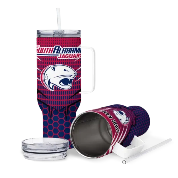 custom south alabama jaguars hex texture blue curved tumbler high quality.webp