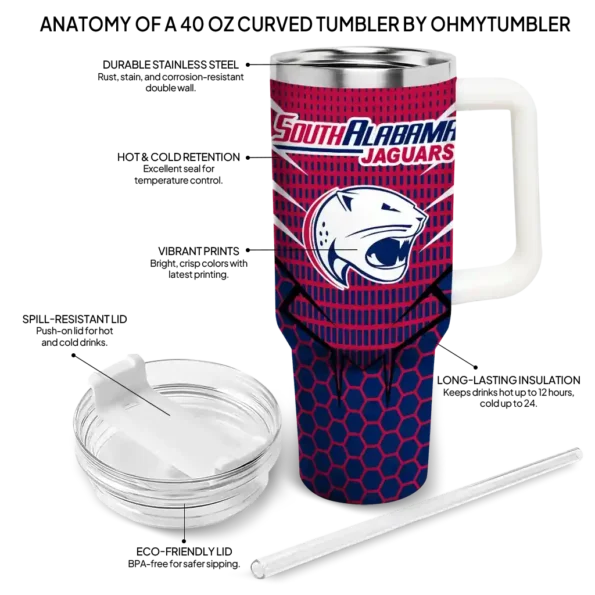 custom south alabama jaguars hex texture blue curved tumbler new arrival.webp