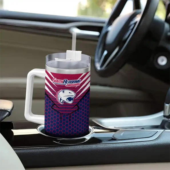 custom south alabama jaguars hex texture blue curved tumbler trendy.webp