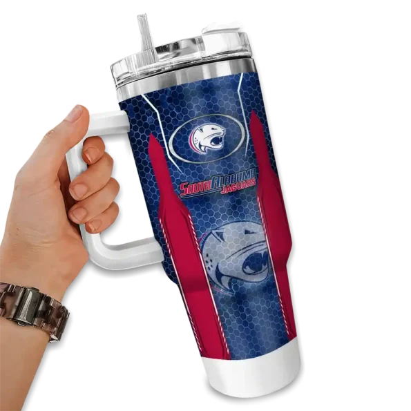 custom south alabama jaguars hexagon armor blue curved tumbler fashion forward.webp