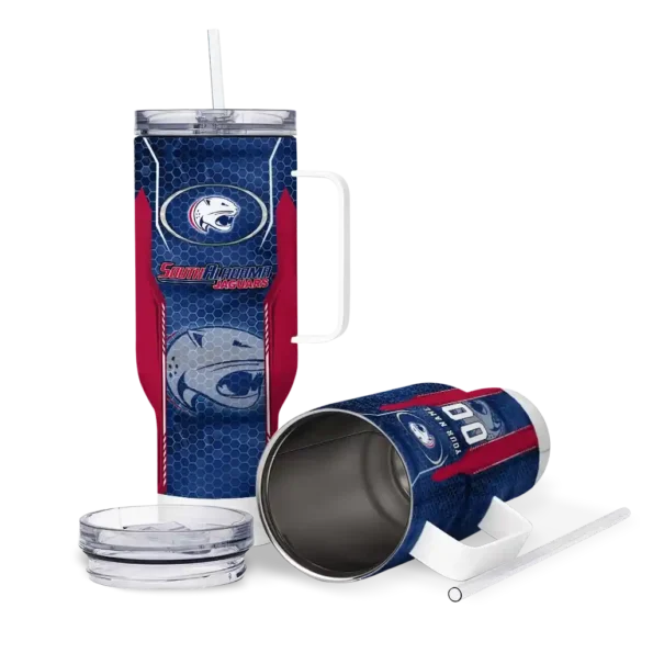 custom south alabama jaguars hexagon armor blue curved tumbler high quality.webp