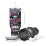 custom south alabama jaguars superman shield blue gray curved tumbler best selling.webp