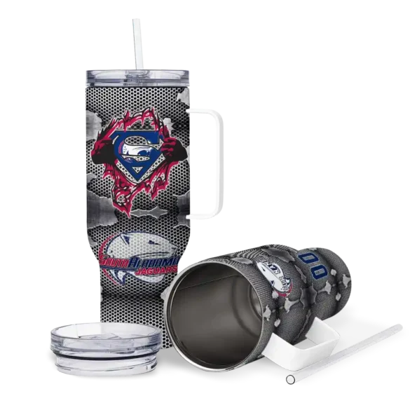 custom south alabama jaguars superman shield blue gray curved tumbler high quality.webp