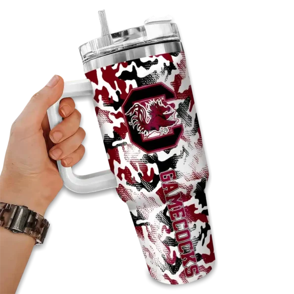 custom south carolina gamecocks camo mashup garnet white curved tumbler fashion forward.webp