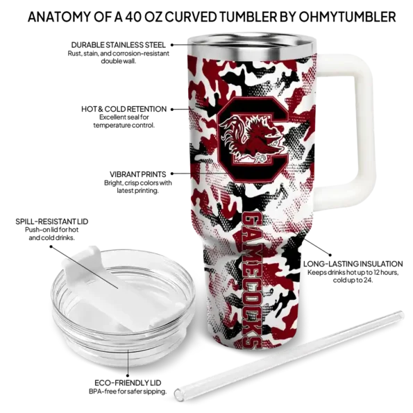 custom south carolina gamecocks camo mashup garnet white curved tumbler new arrival.webp