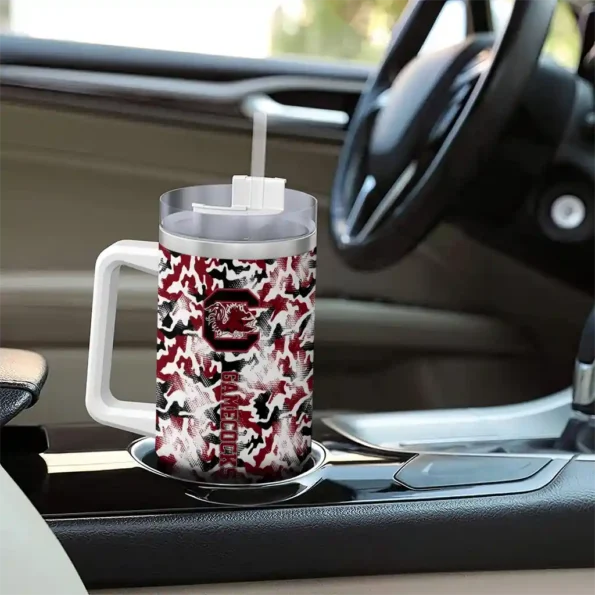 custom south carolina gamecocks camo mashup garnet white curved tumbler trendy.webp
