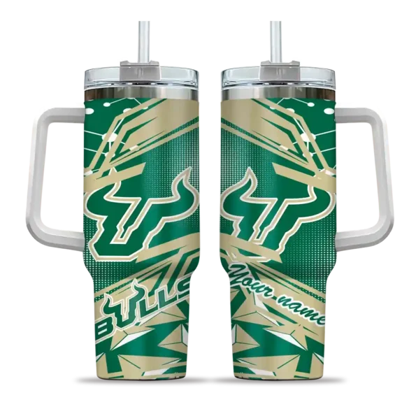 custom south florida bulls abstract paths green curved tumbler best selling.webp