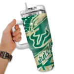 custom south florida bulls abstract paths green curved tumbler best selling.webp