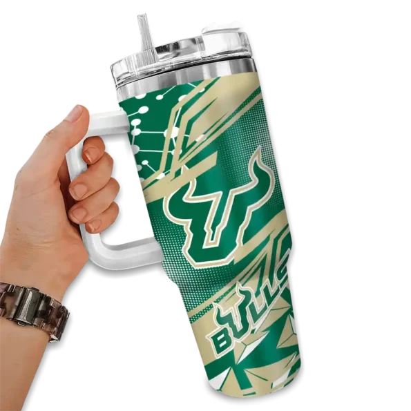 custom south florida bulls abstract paths green curved tumbler fashion forward.webp