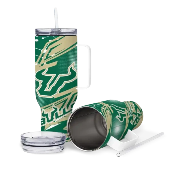 custom south florida bulls abstract paths green curved tumbler high quality.webp