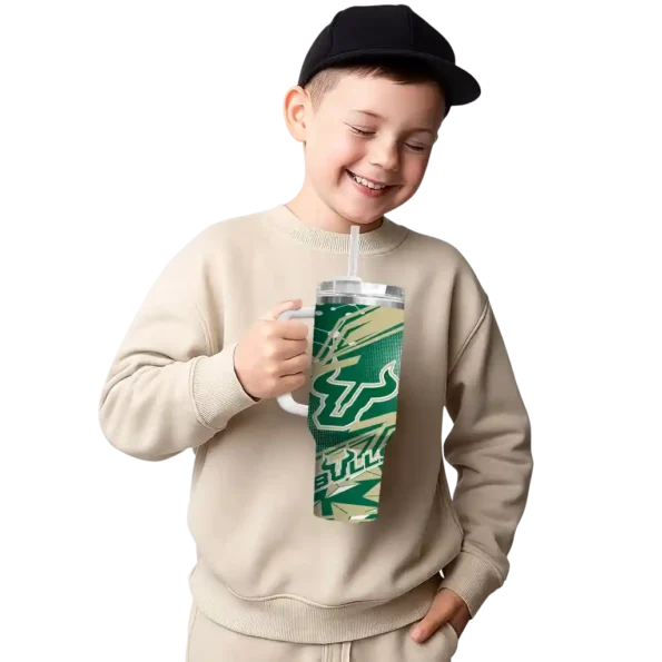 custom south florida bulls abstract paths green curved tumbler latest model.webp
