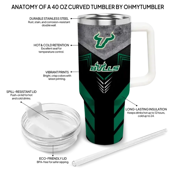 custom south florida bulls arrow armor green black curved tumbler new arrival.webp