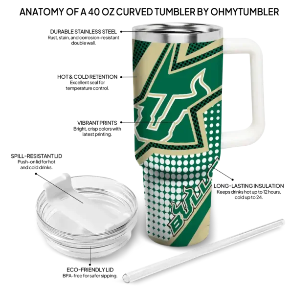 custom south florida bulls arrow burst green curved tumbler new arrival.webp