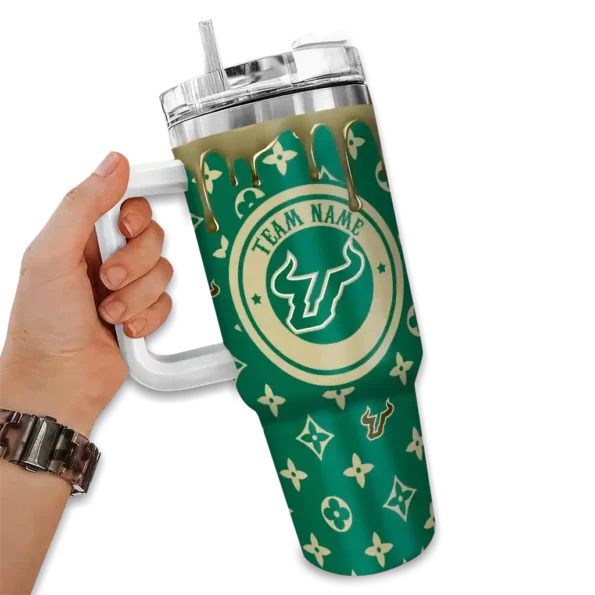 custom south florida bulls bullseye drips green curved tumbler fashion forward.webp