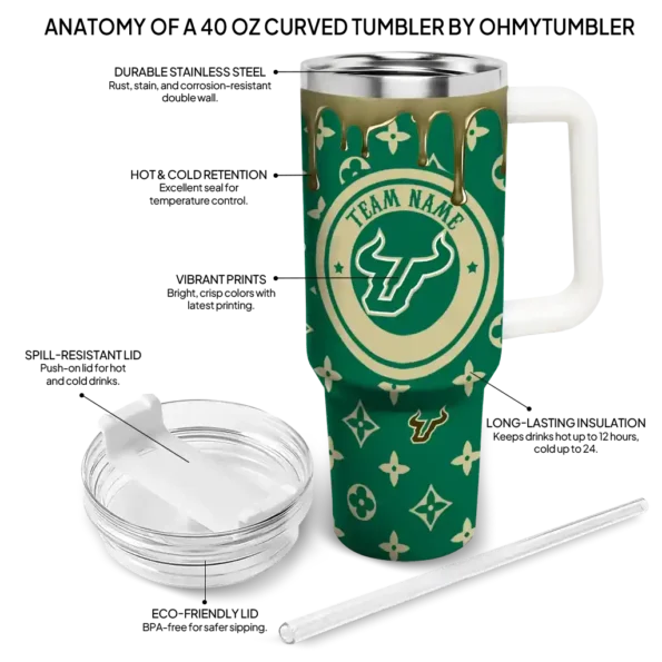 custom south florida bulls bullseye drips green curved tumbler new arrival.webp