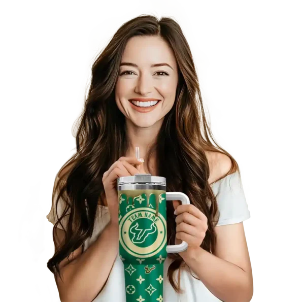 custom south florida bulls bullseye drips green curved tumbler premium grade.webp
