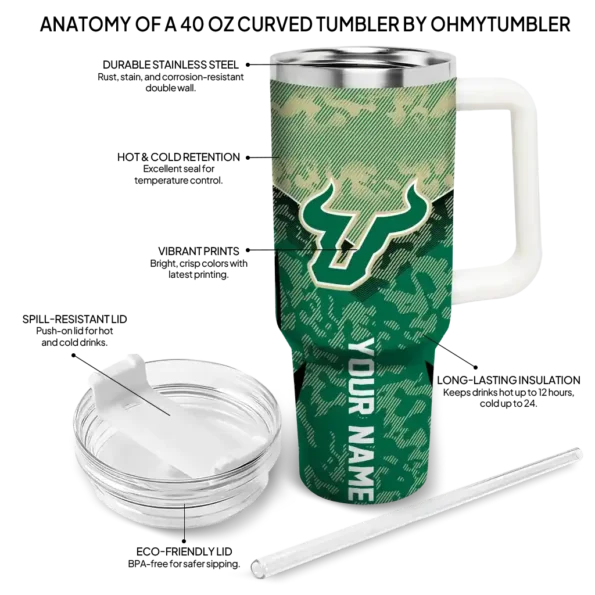 custom south florida bulls chevron stripe green curved tumbler new arrival.webp