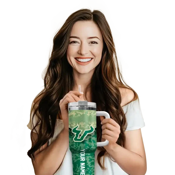 custom south florida bulls chevron stripe green curved tumbler premium grade.webp