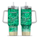 custom south florida bulls geometric prism green curved tumbler best selling.webp