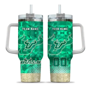 custom south florida bulls geometric prism green curved tumbler best selling.webp