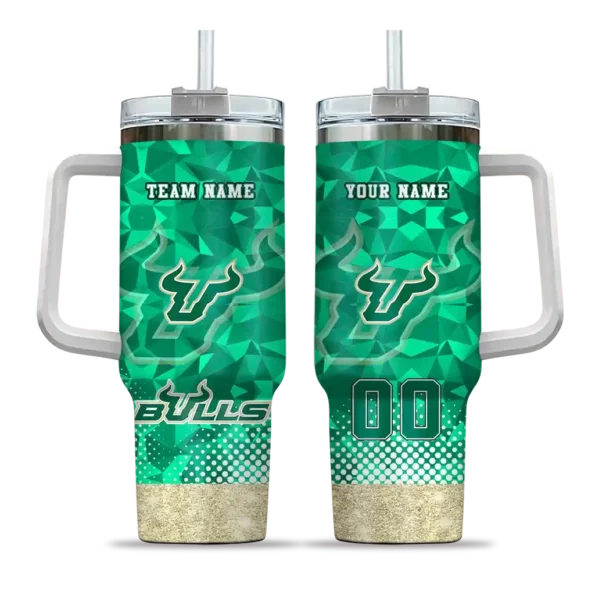 custom south florida bulls geometric prism green curved tumbler best selling.webp