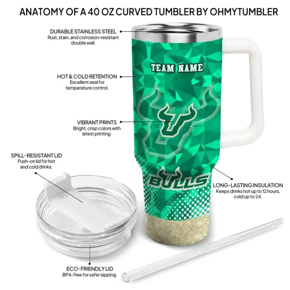 custom south florida bulls geometric prism green curved tumbler new arrival.webp