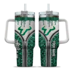 custom south florida bulls leopard zipper green curved tumbler best selling.webp