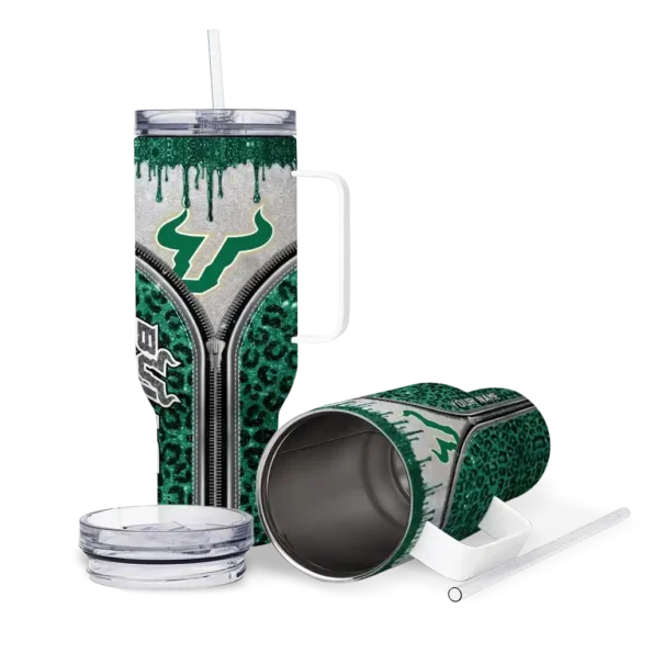 custom south florida bulls leopard zipper green curved tumbler high quality.webp