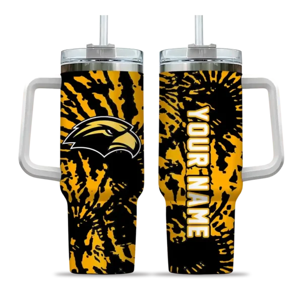 custom southern miss golden eagles burst swirl black curved tumbler best selling.webp