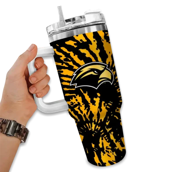 custom southern miss golden eagles burst swirl black curved tumbler fashion forward.webp