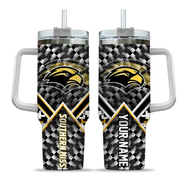 custom southern miss golden eagles chevron angle black curved tumbler best selling.webp