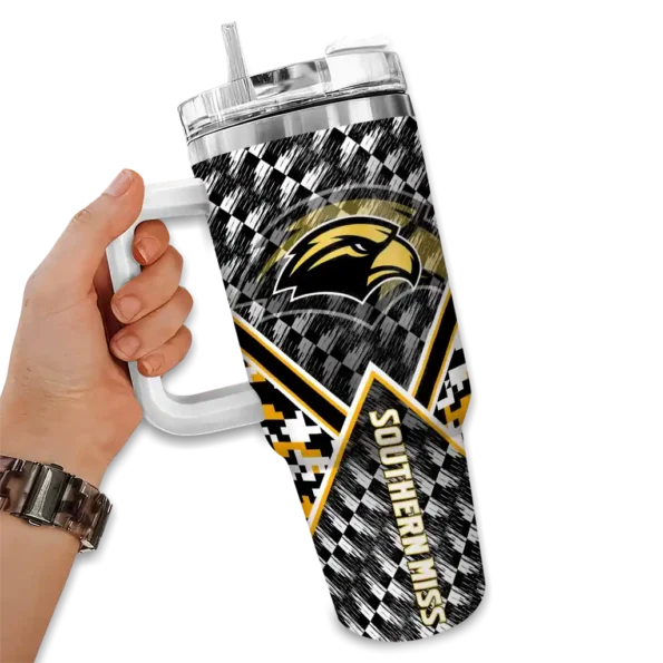 custom southern miss golden eagles chevron angle black curved tumbler fashion forward.webp