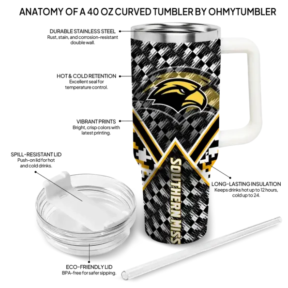 custom southern miss golden eagles chevron angle black curved tumbler new arrival.webp