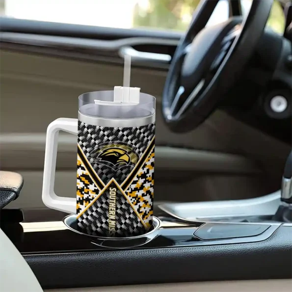 custom southern miss golden eagles chevron angle black curved tumbler trendy.webp