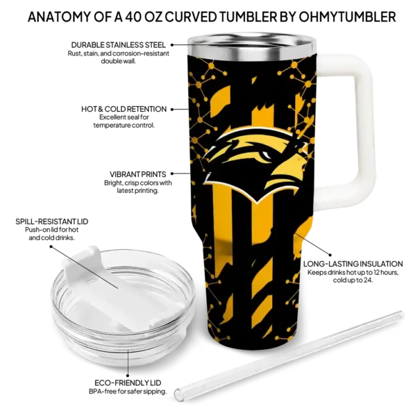 custom southern miss golden eagles claw cut black curved tumbler new arrival.webp